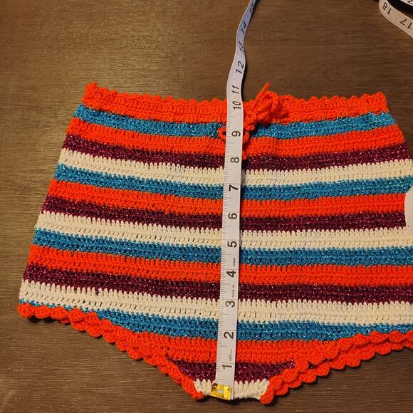 ROSE CARMINE Metallic Crochet-Knit Cotton Stripe Bikini Set Top M/L Bottoms 2 - Picture 8 of 16